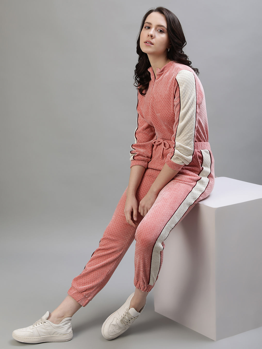 Iconic Women Pink Colorblocked Regular Fit Mid-Rise Track Pants