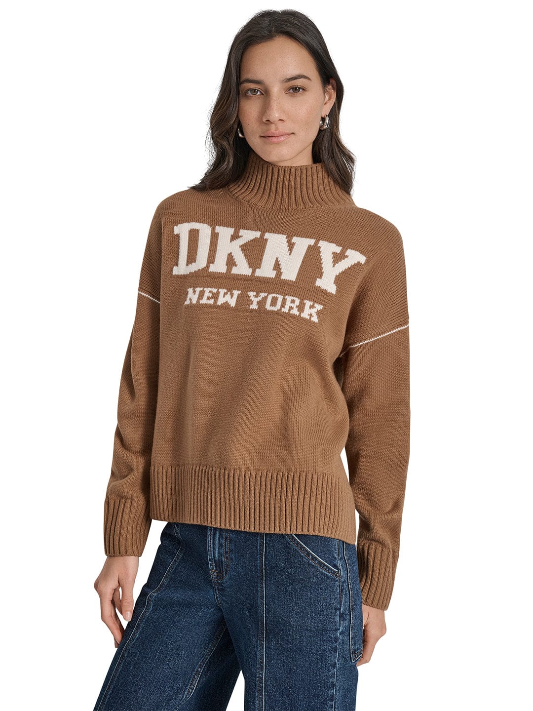DKNY Women Brown Solid Turtle Neck Sweater