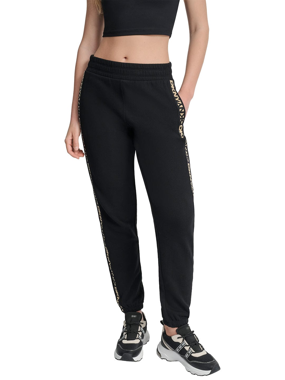 DKNY Women Black Jogger Tape Sweatpant