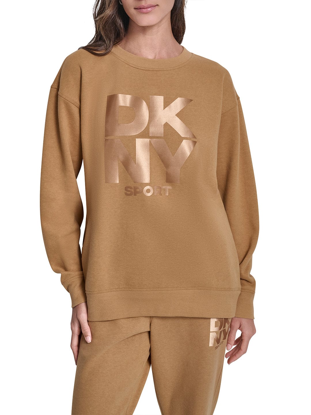 DKNY Women Brown Solid Round Neck Sweatshirt