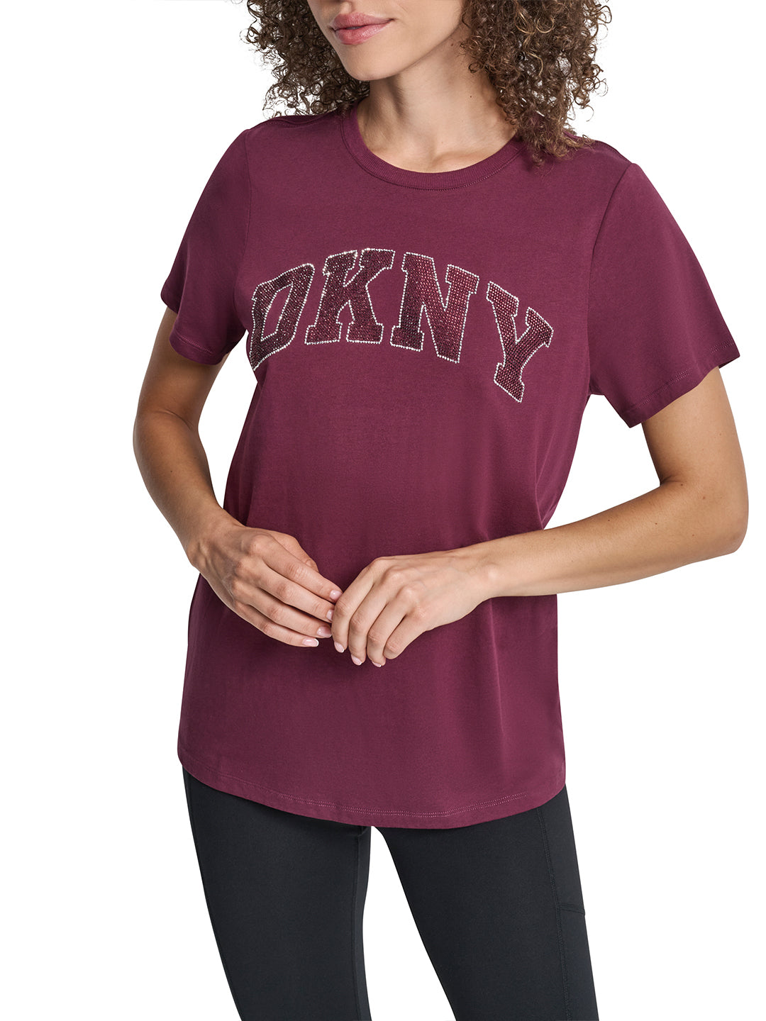 DKNY Women Red Embellished Round Neck Tshirt
