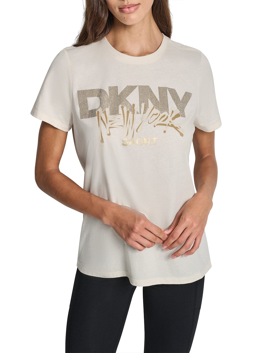 DKNY Women Cream Placement Print Round Neck Tshirt
