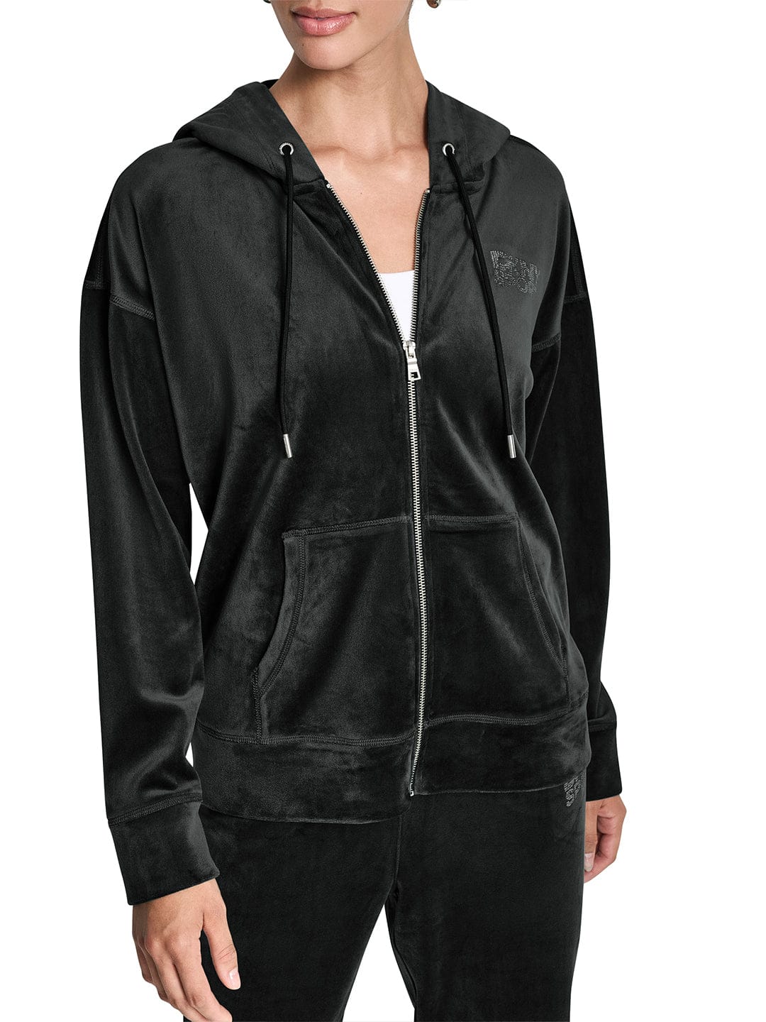 DKNY Women Black Embellished Hooded Sweatshirt