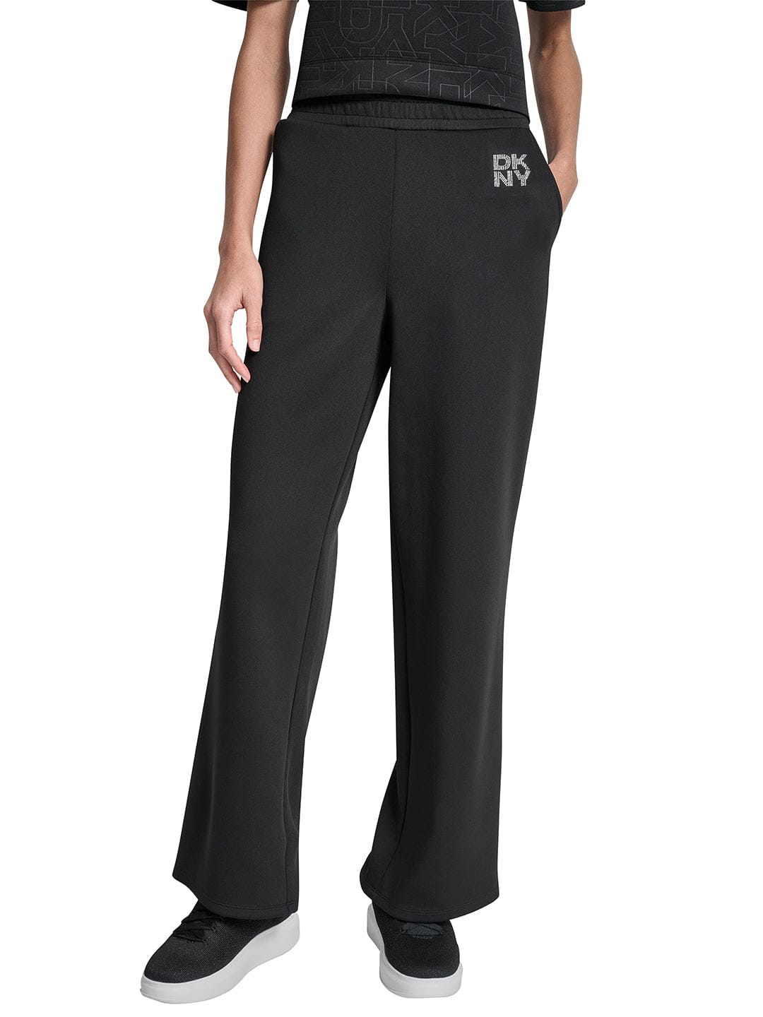 DKNY Women Black Straight Fit Solid Sweatpant
