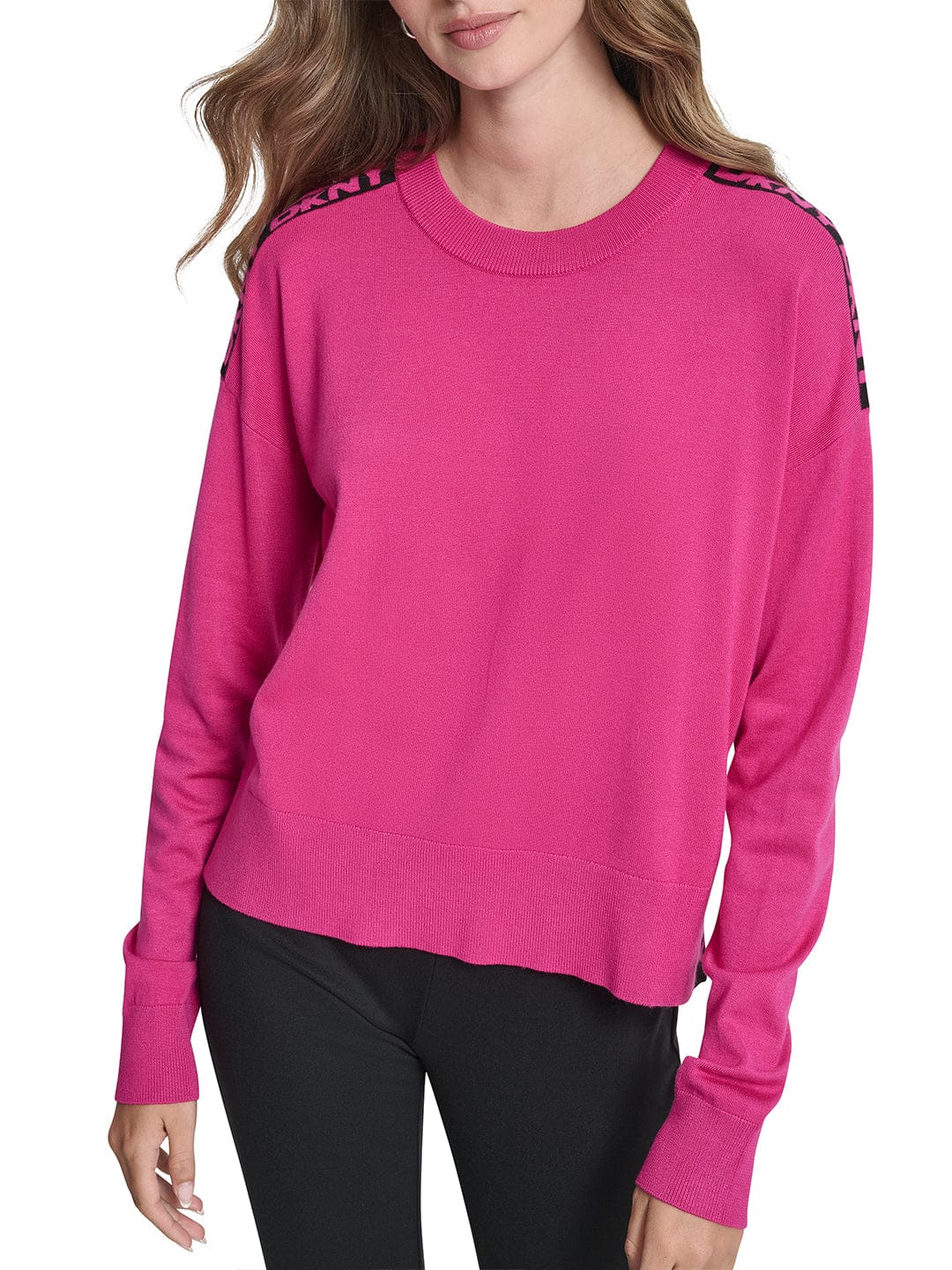 DKNY Women Pink Tape Round Neck Sweater