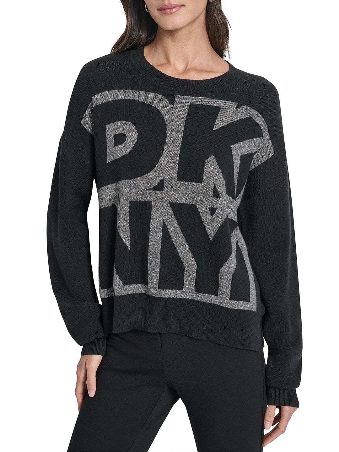 DKNY Women Black Lurex Round Neck Sweater