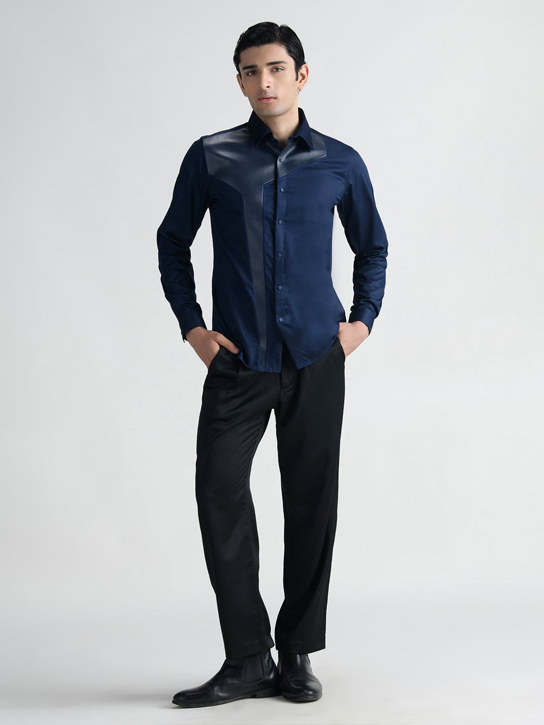 Abkasa Men Blue Collar Shirt