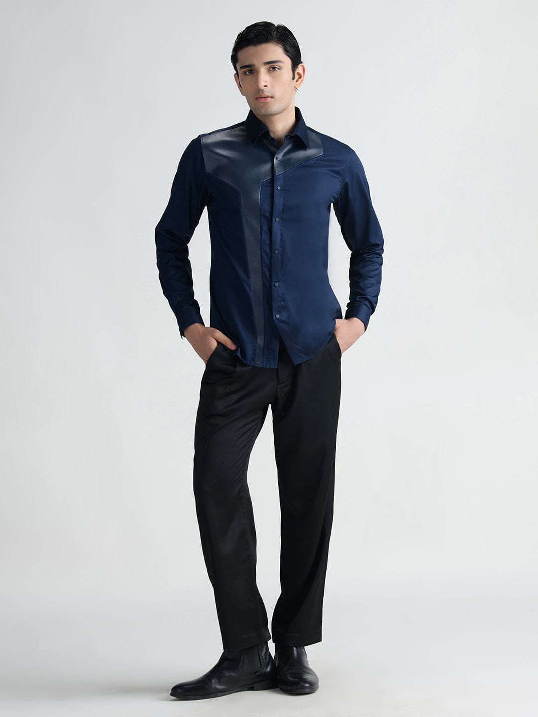 Abkasa Men Blue Collar Shirt