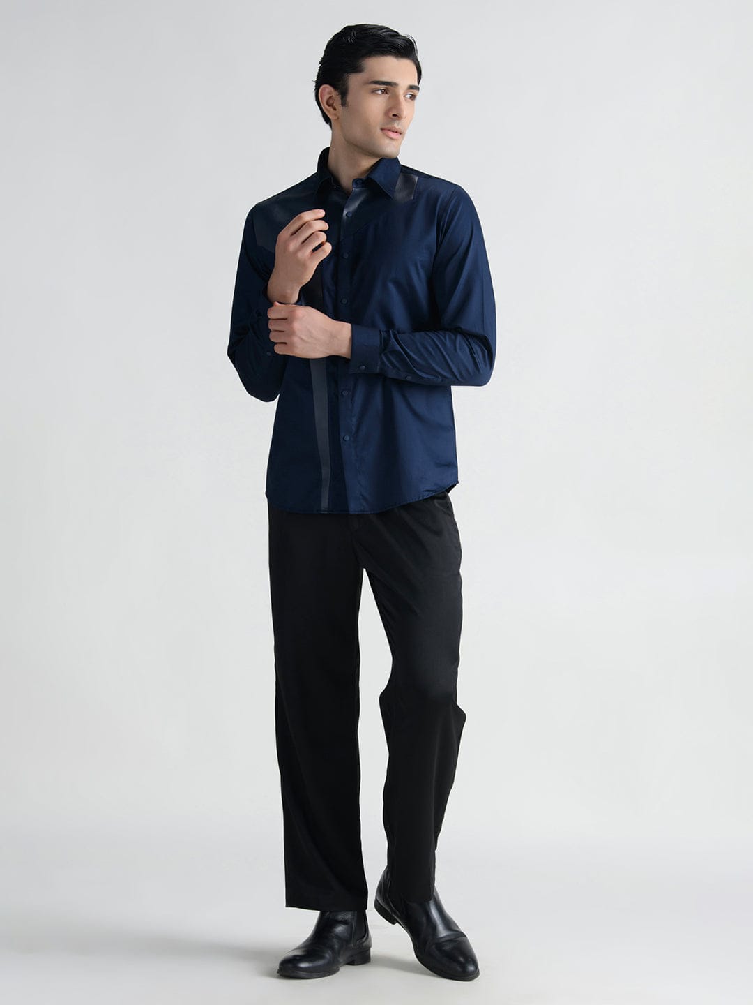 Abkasa Men Blue Collar Shirt