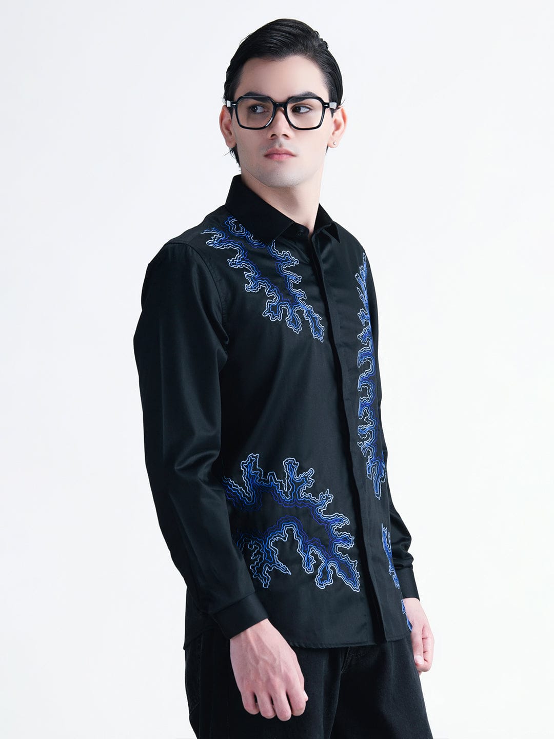 Abkasa Men Black Embroidered Collar Shirt