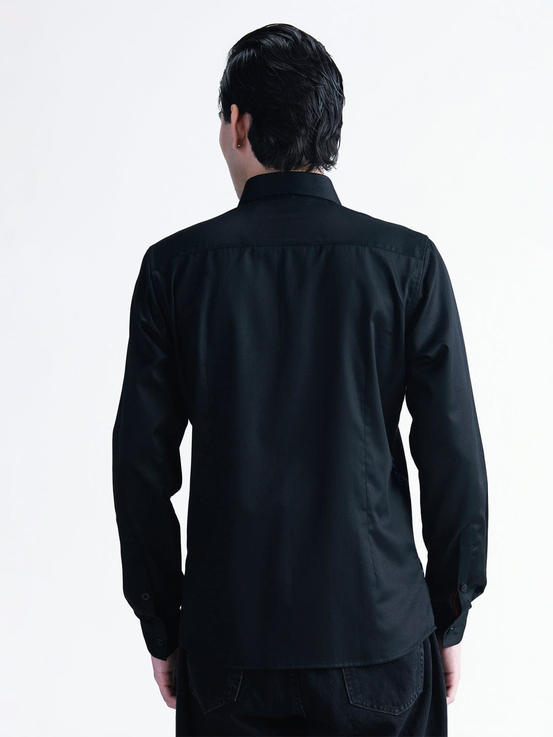 Abkasa Men Black Embroidered Collar Shirt