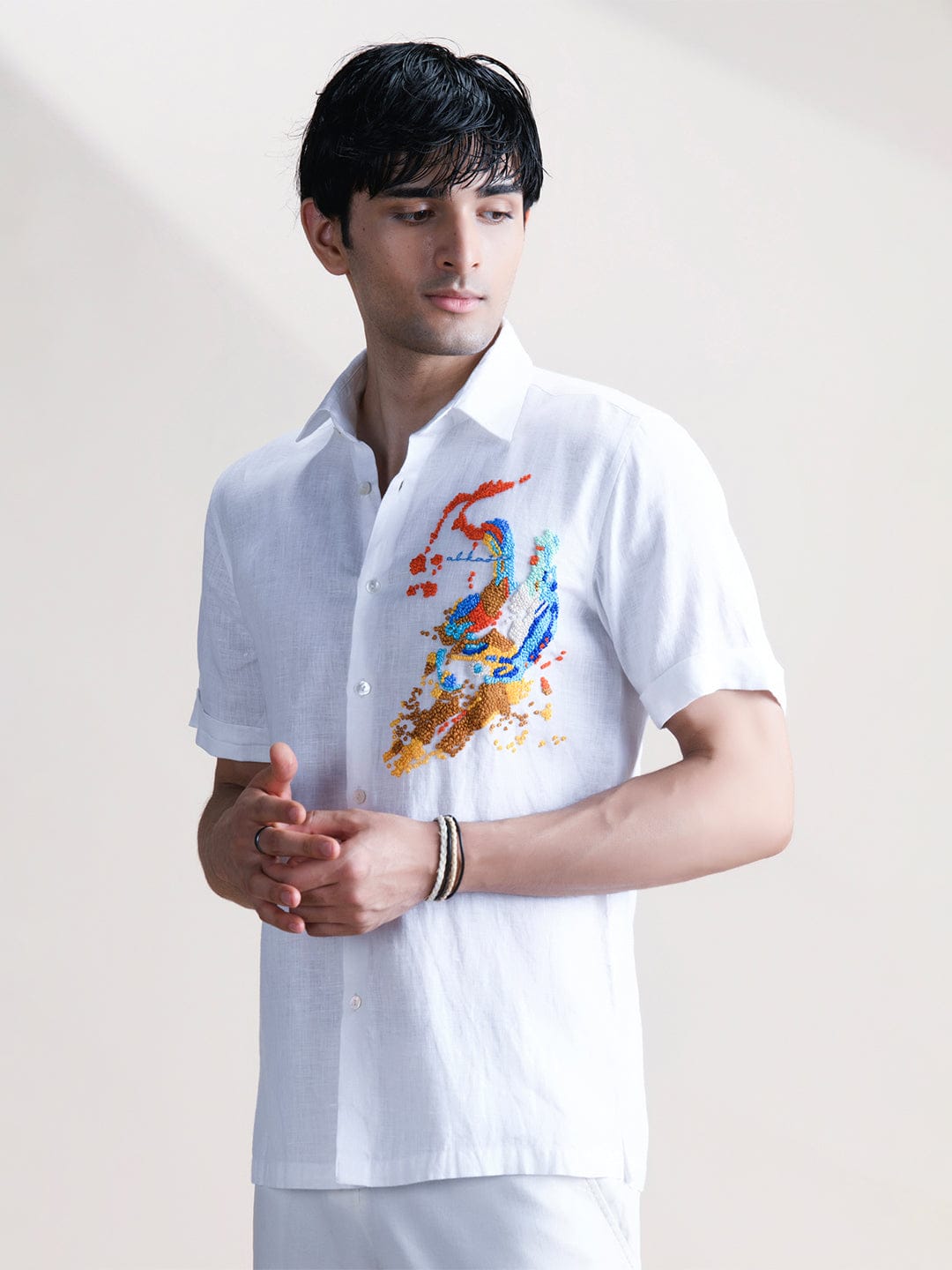 Abkasa Men White Collar Shirt