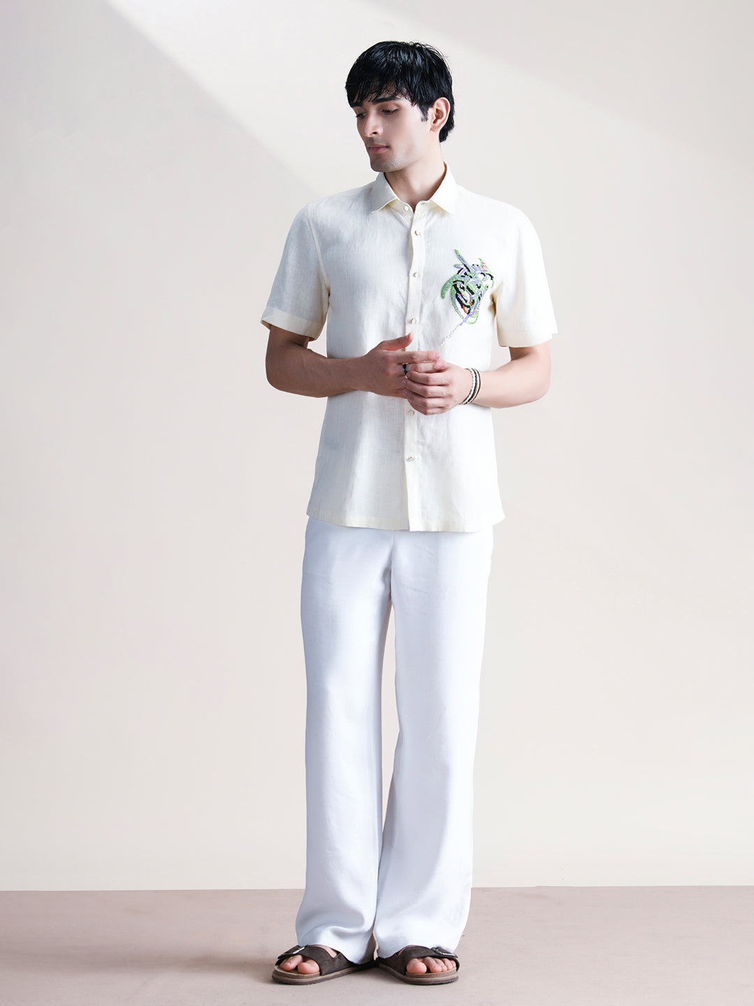 Abkasa Men Beige Collar Shirt