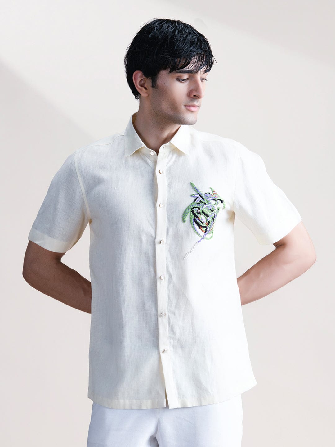 Abkasa Men Beige Collar Shirt