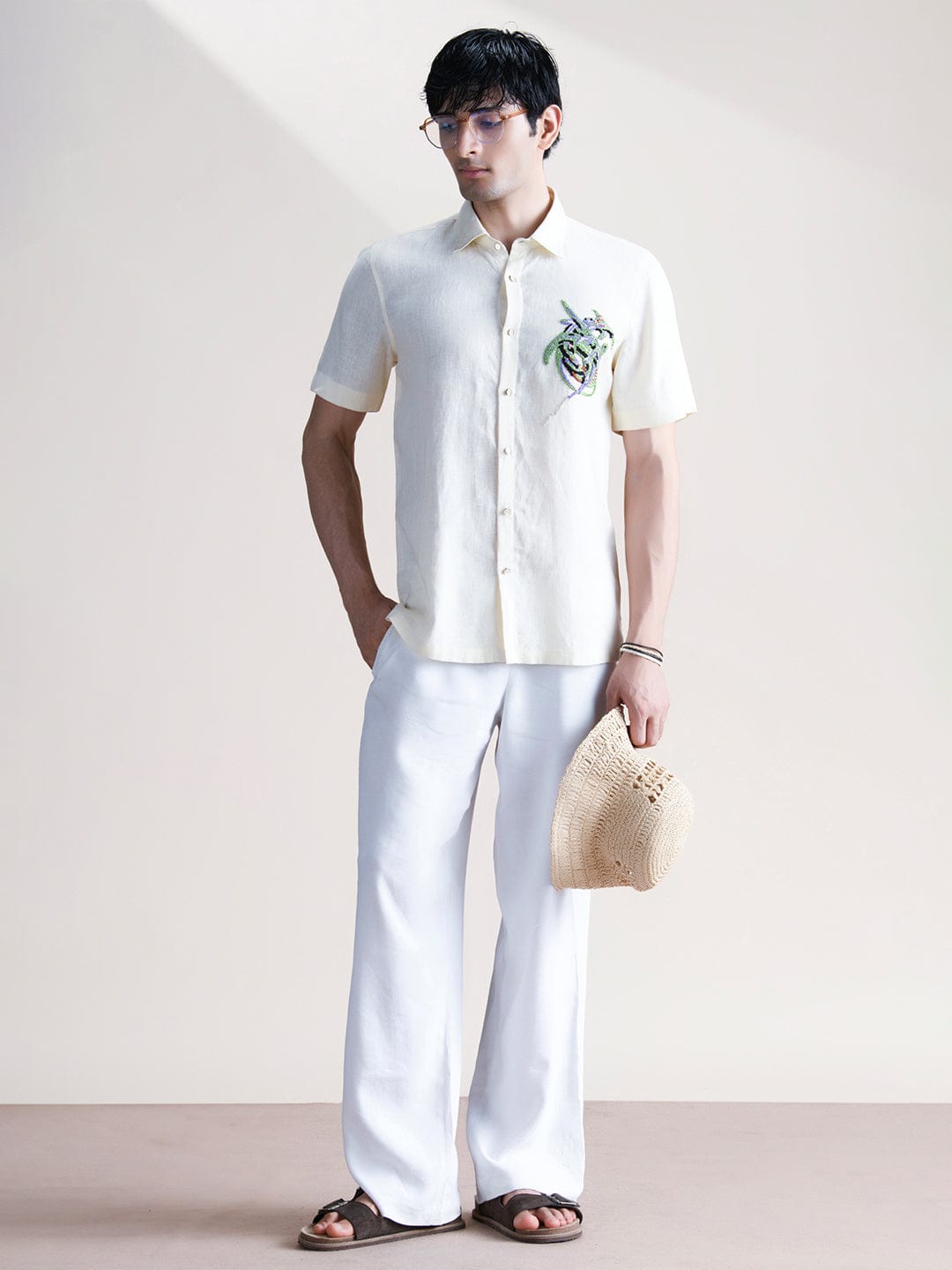 Abkasa Men Beige Collar Shirt