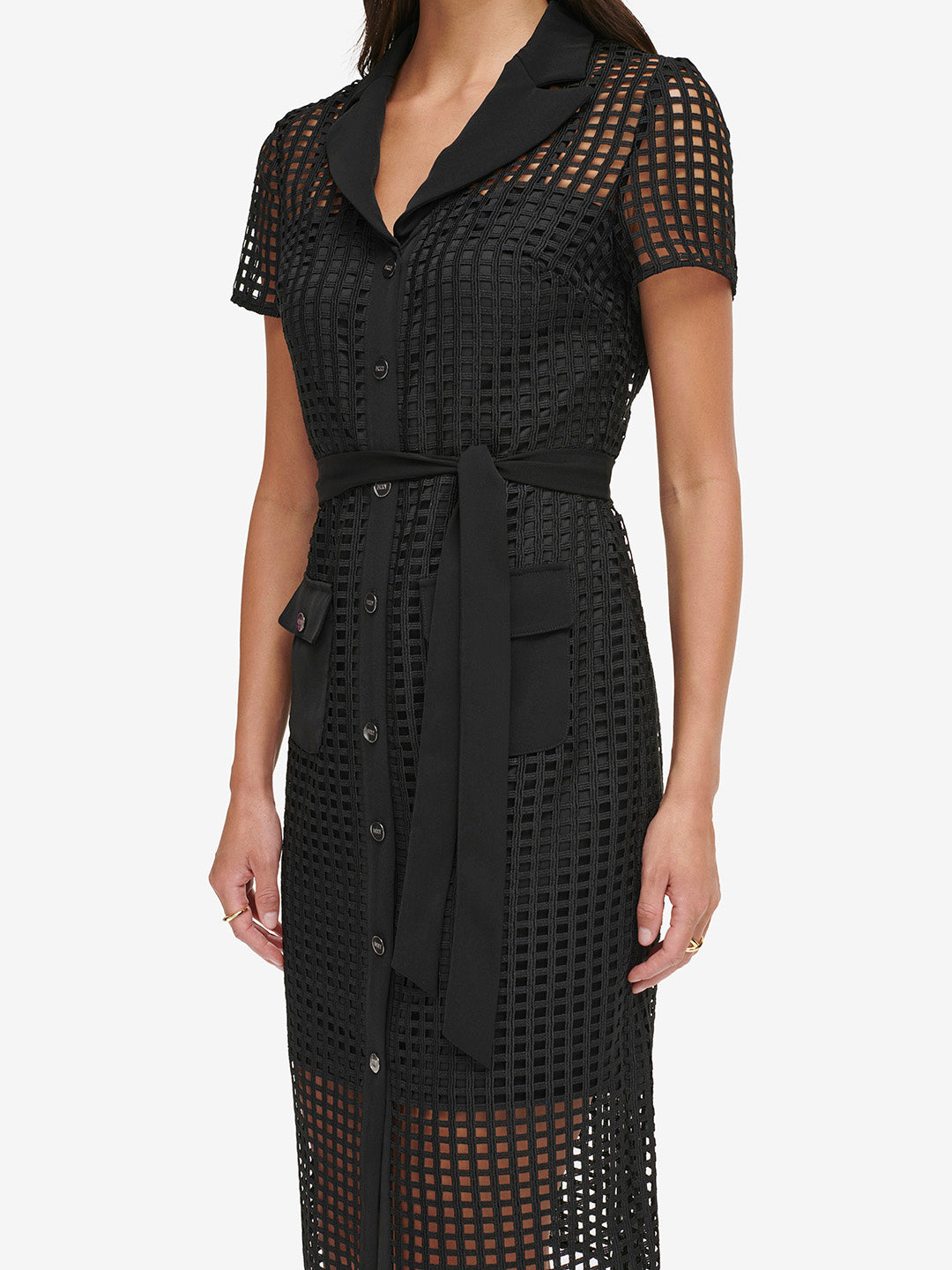 Shop DKNY Women Black Solid Shirt Collar Short Sleeves Dress Online –  Iconic India
