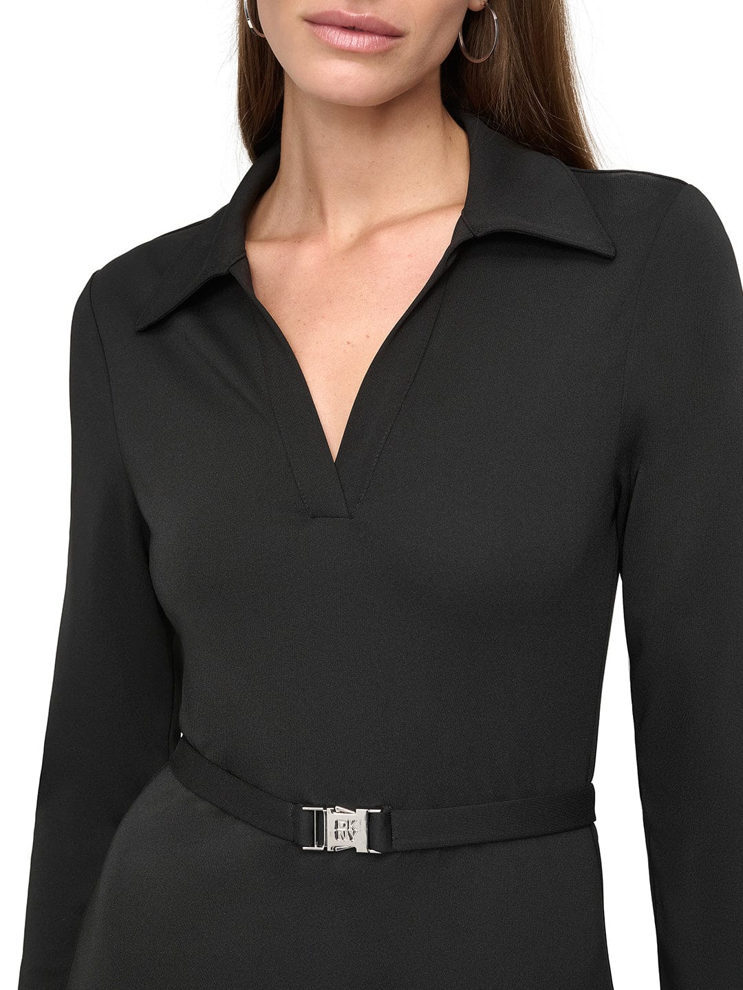 DKNY Women Black Solid Collar Dress