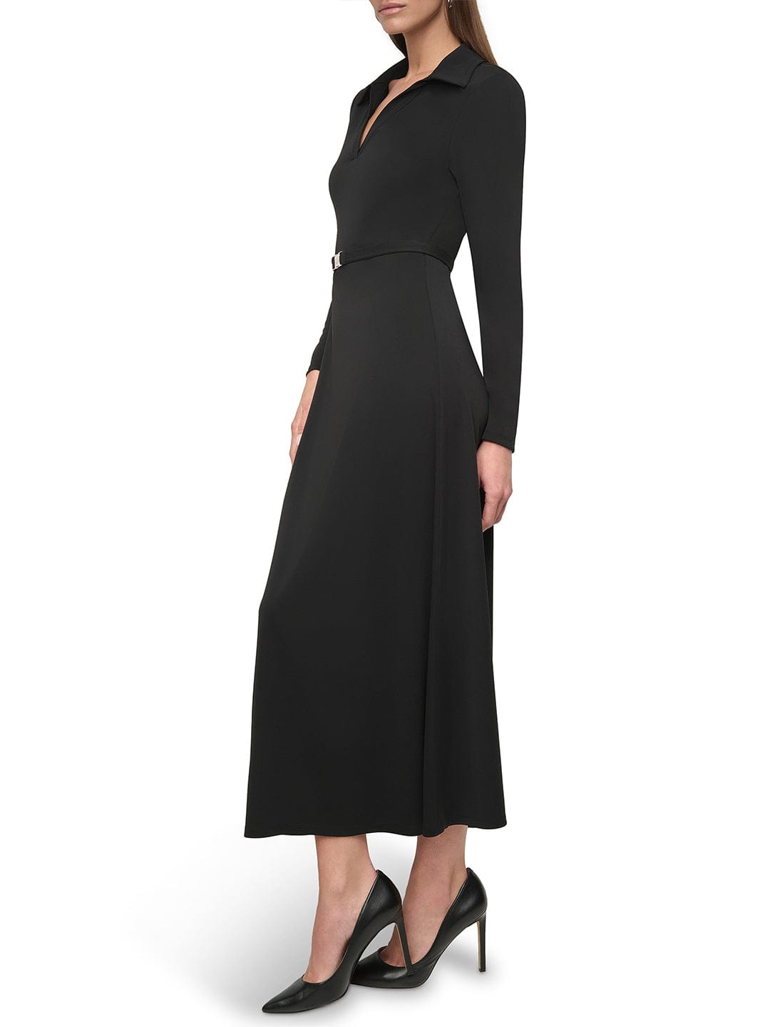 DKNY Women Black Solid Collar Dress