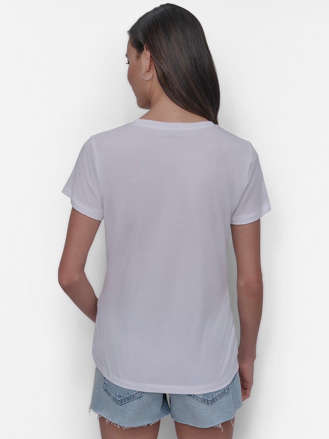 DKNY Women White Solid Round Neck Tshirt