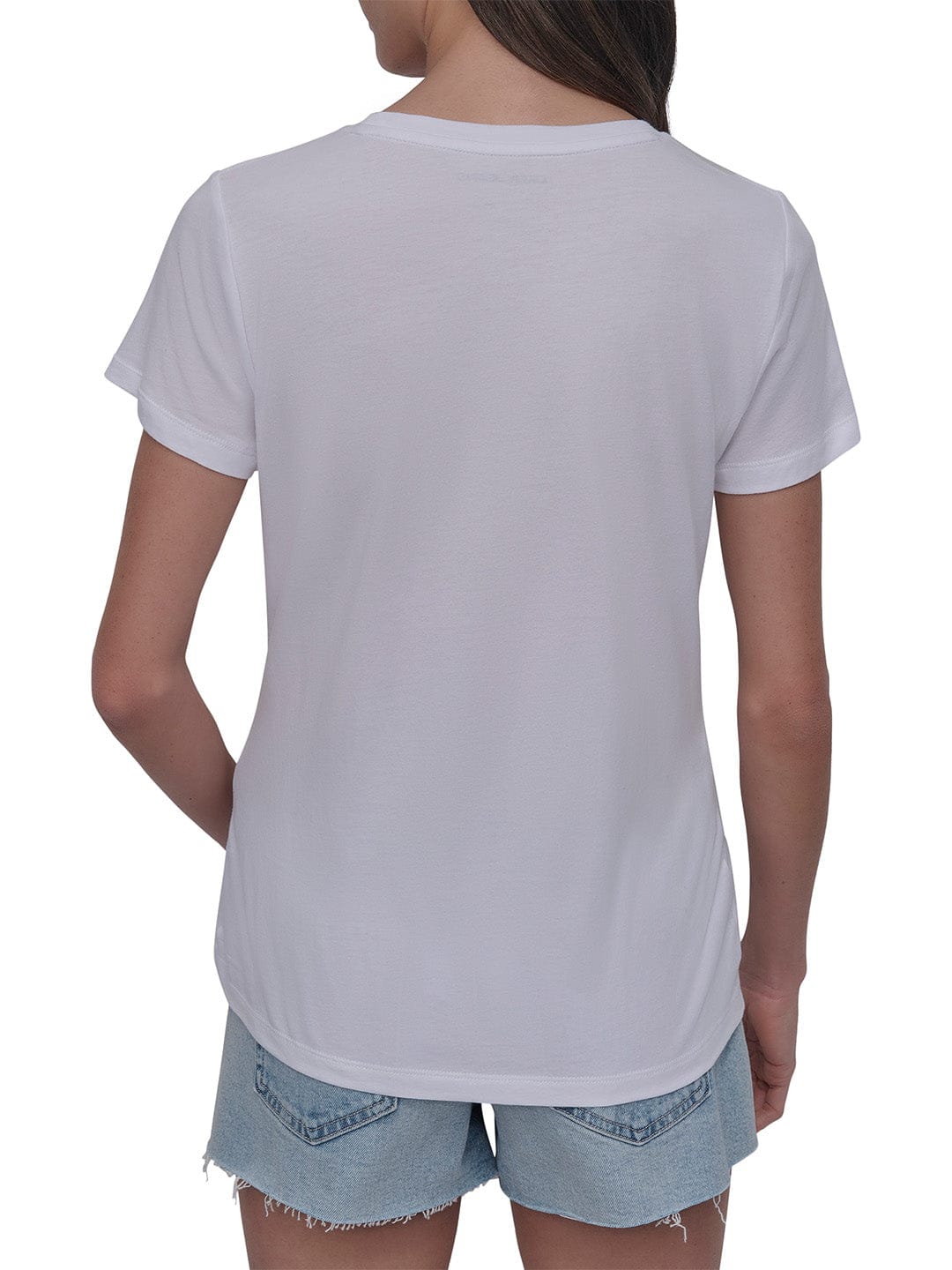 DKNY Women White Solid Round Neck Tshirt