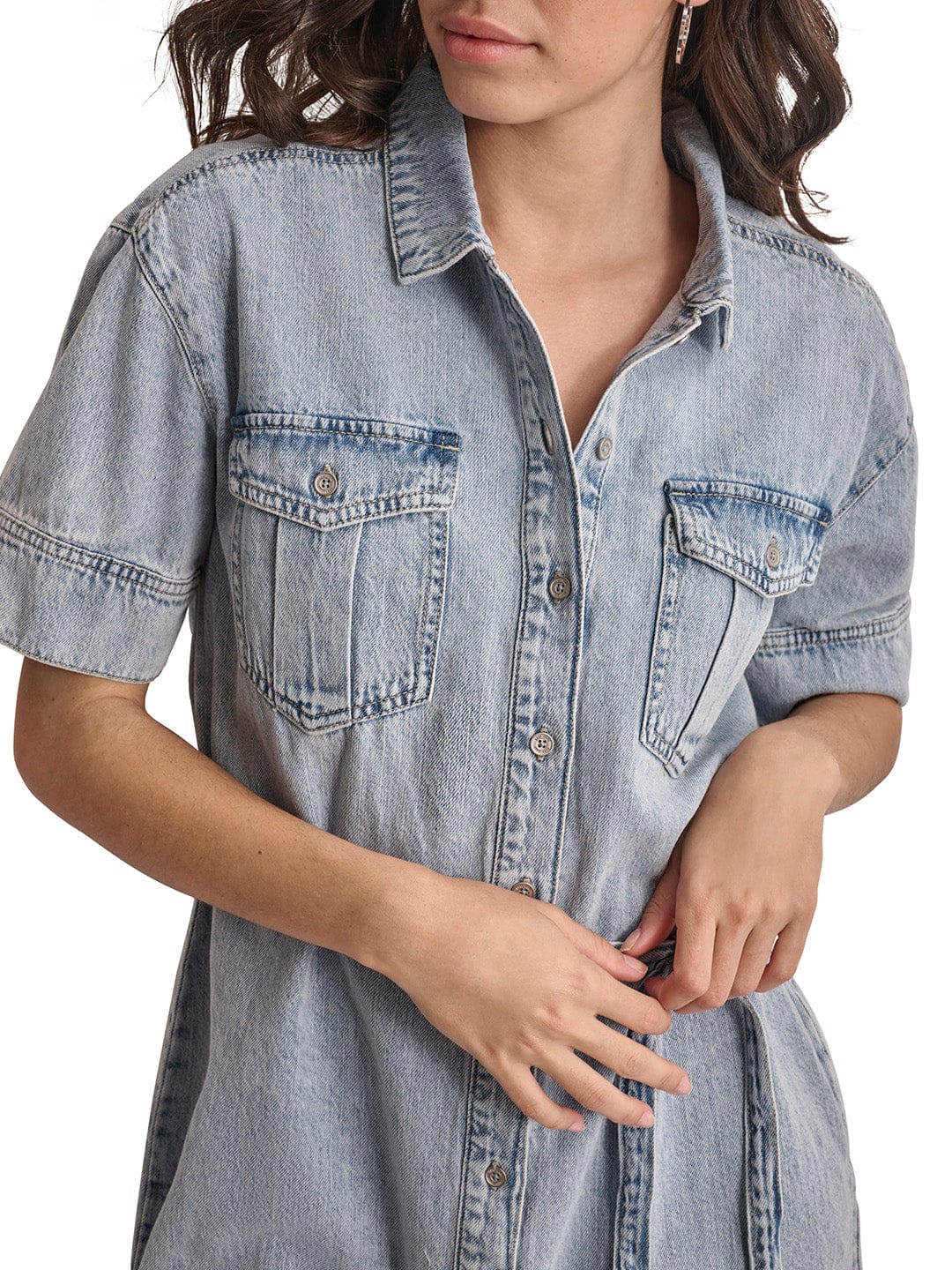 DKNY Women Blue Washed Collar Dress