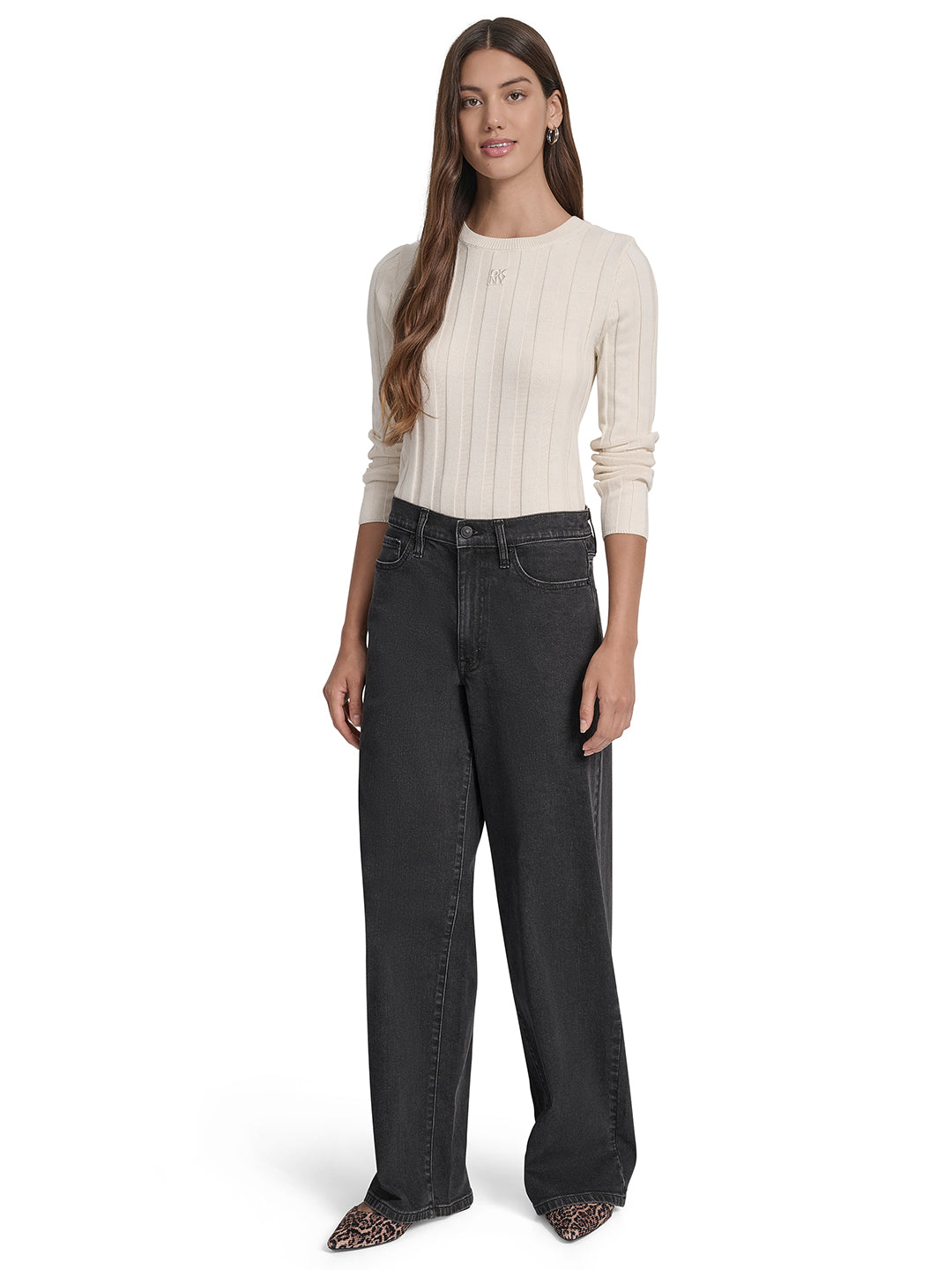 DKNY Women Black Flared Washed Jeans