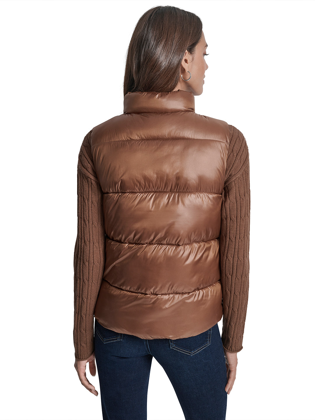 DKNY Women Brown Solid Stand Collar Jacket