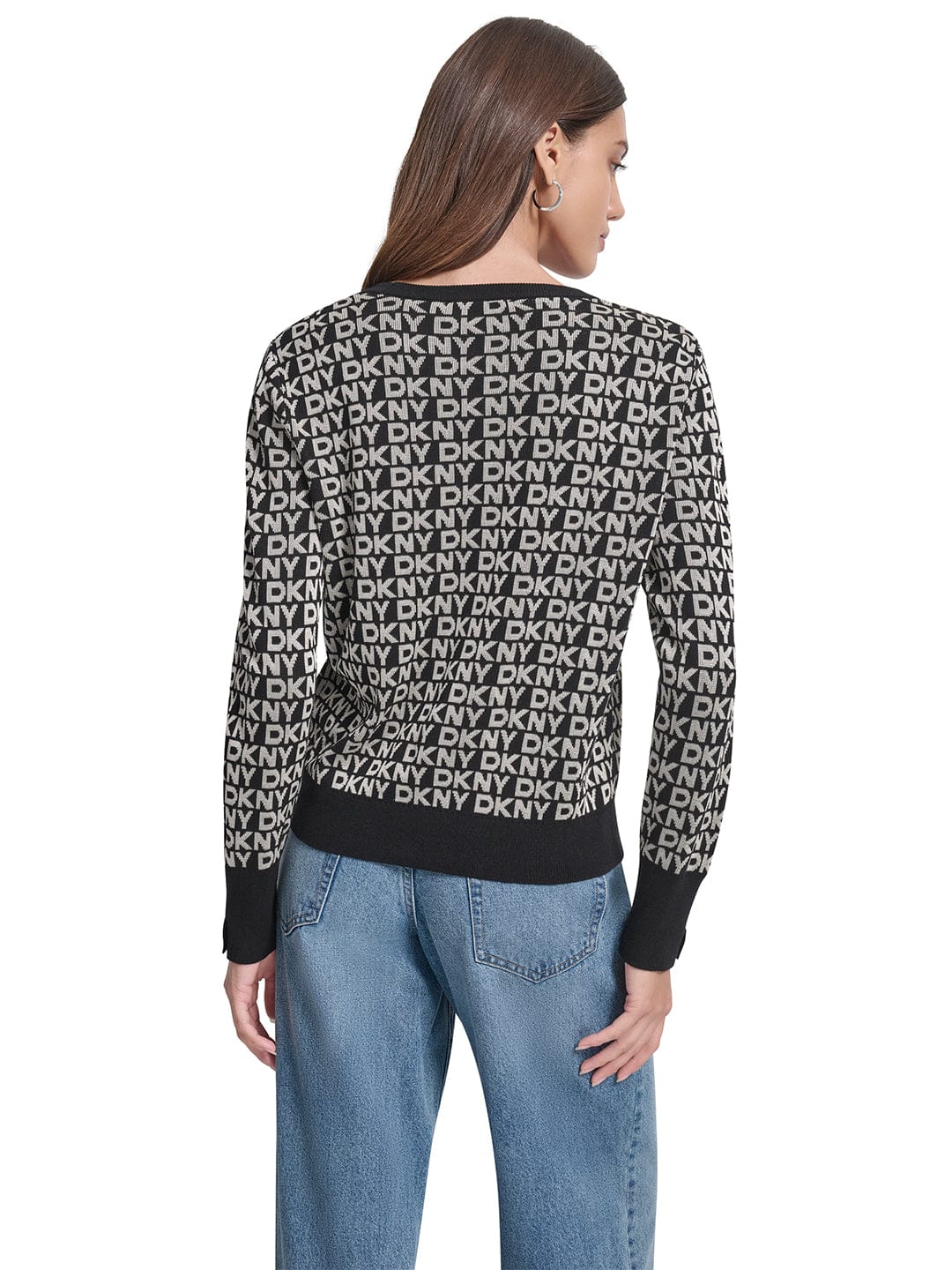 DKNY Women Black Printed Round Neck Sweater