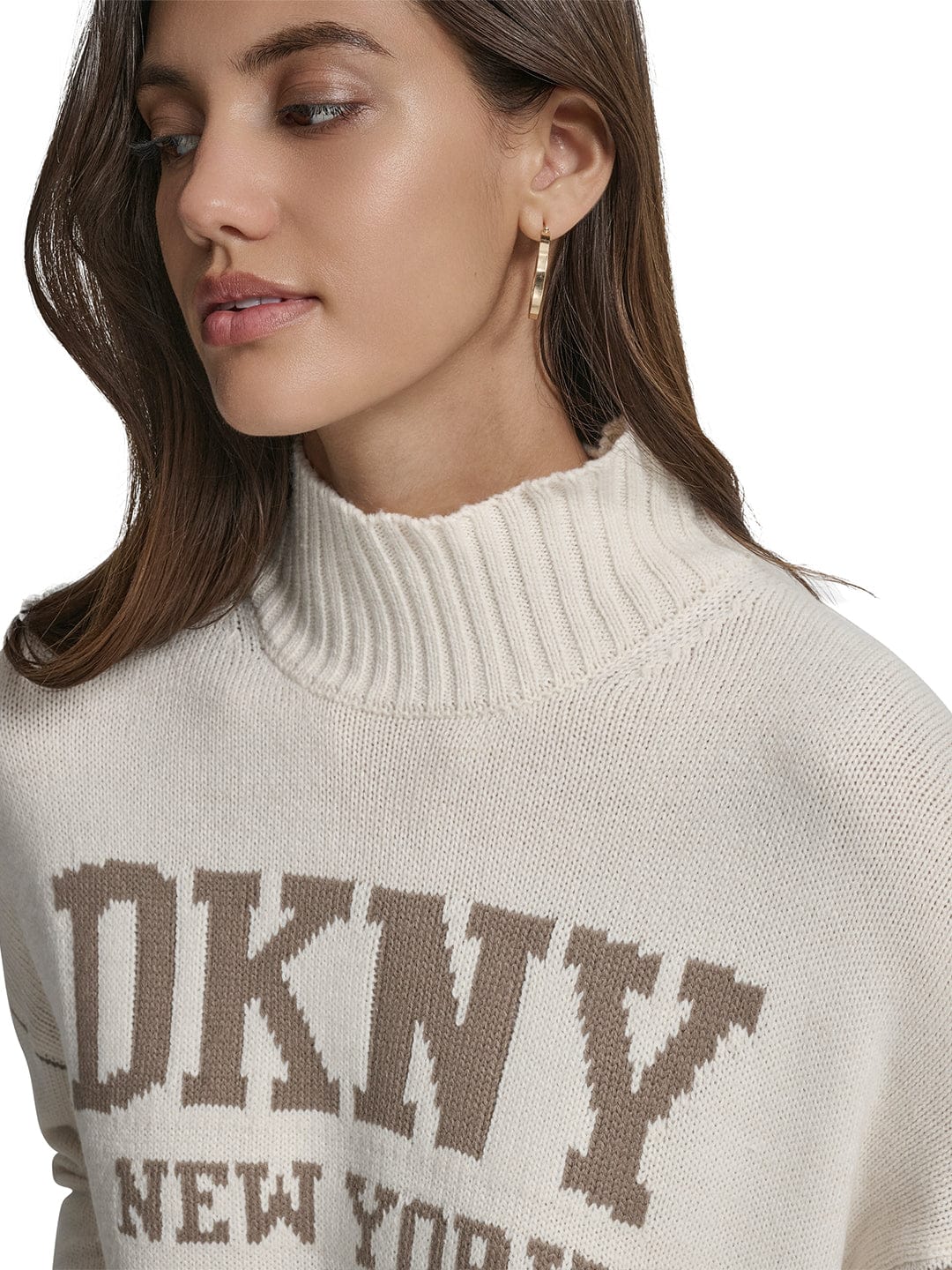 DKNY Women Beige Solid Turtle Neck Sweater