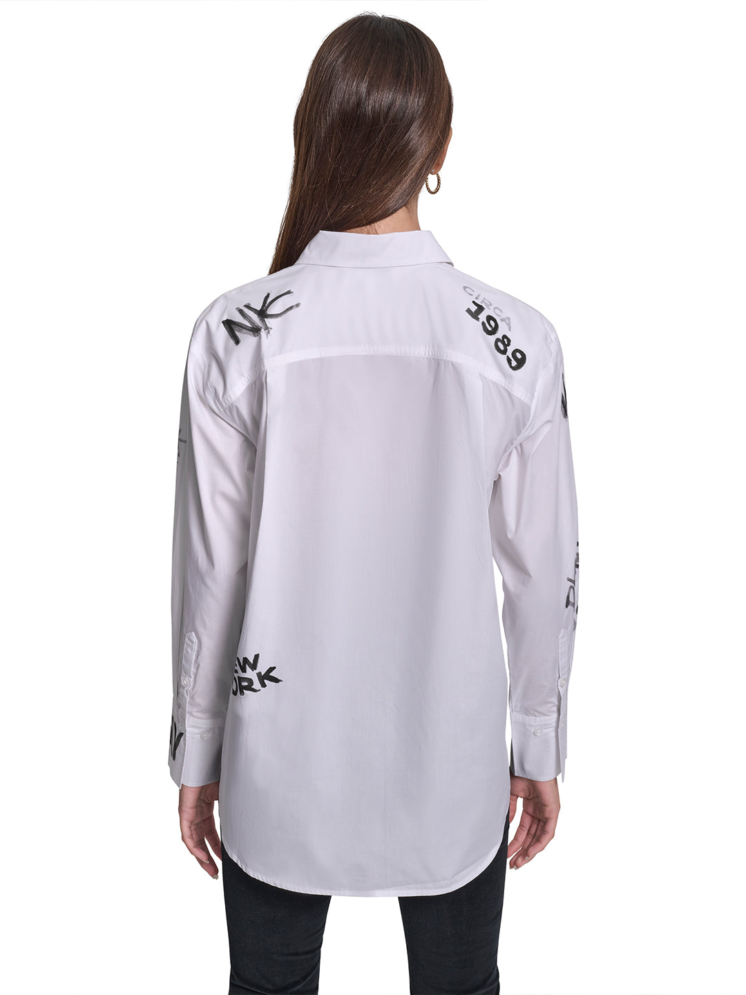 DKNY Women White Placement Print Collar Shirt