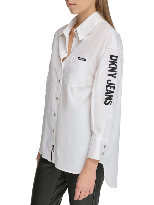 DKNY Women White Printed Spread Collar Full Sleeves Shirt