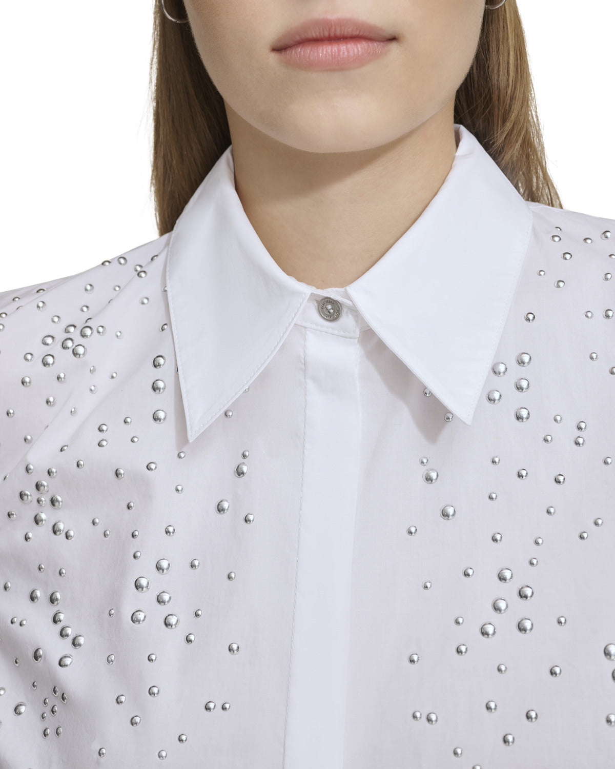 DKNY Women White Self-Design Spread Collar Full Sleeves Shirt