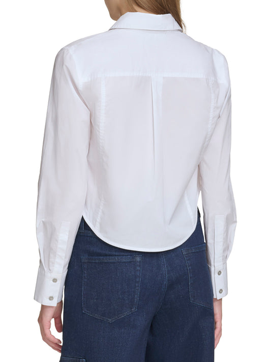 DKNY Women White Self-Design Spread Collar Full Sleeves Shirt