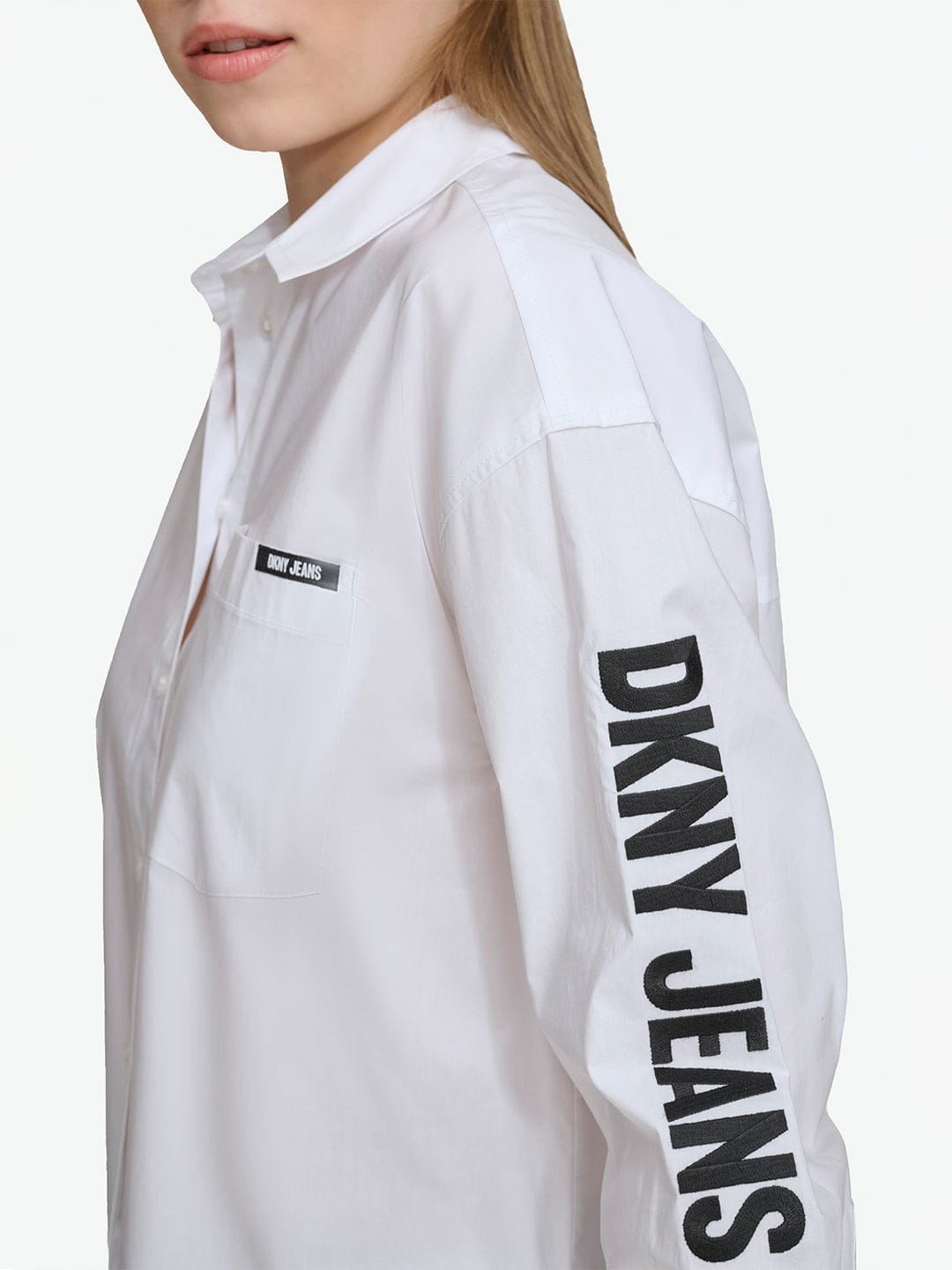 DKNY Women White Embroidered Collar Shirt