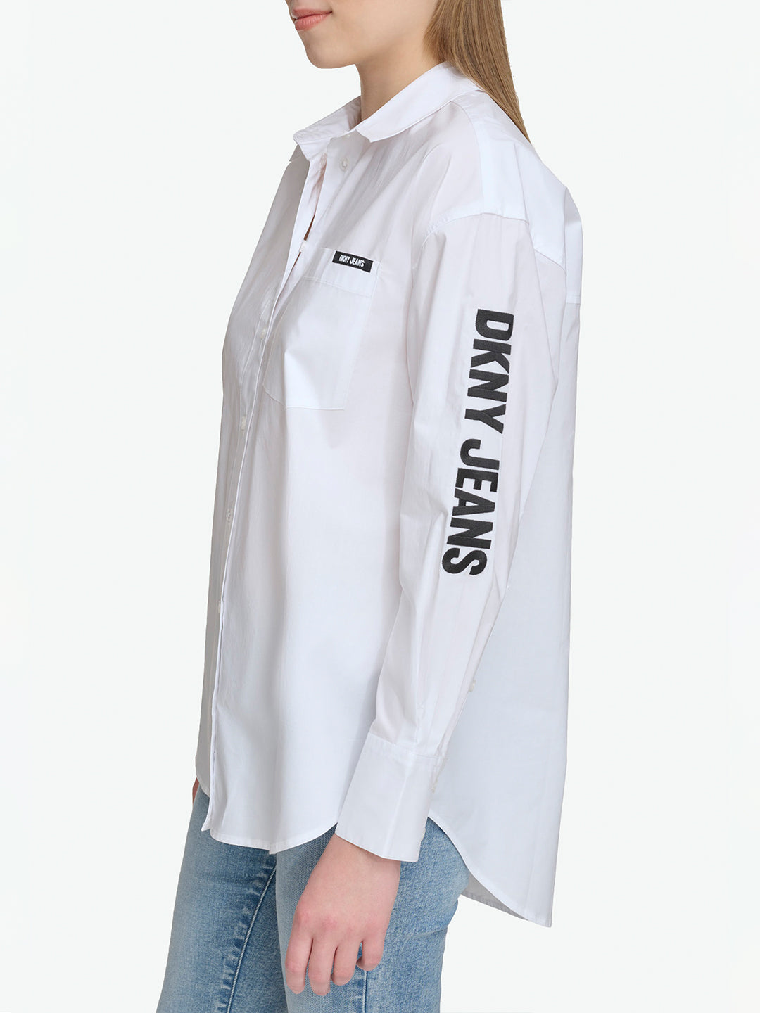 DKNY Women White Embroidered Collar Shirt