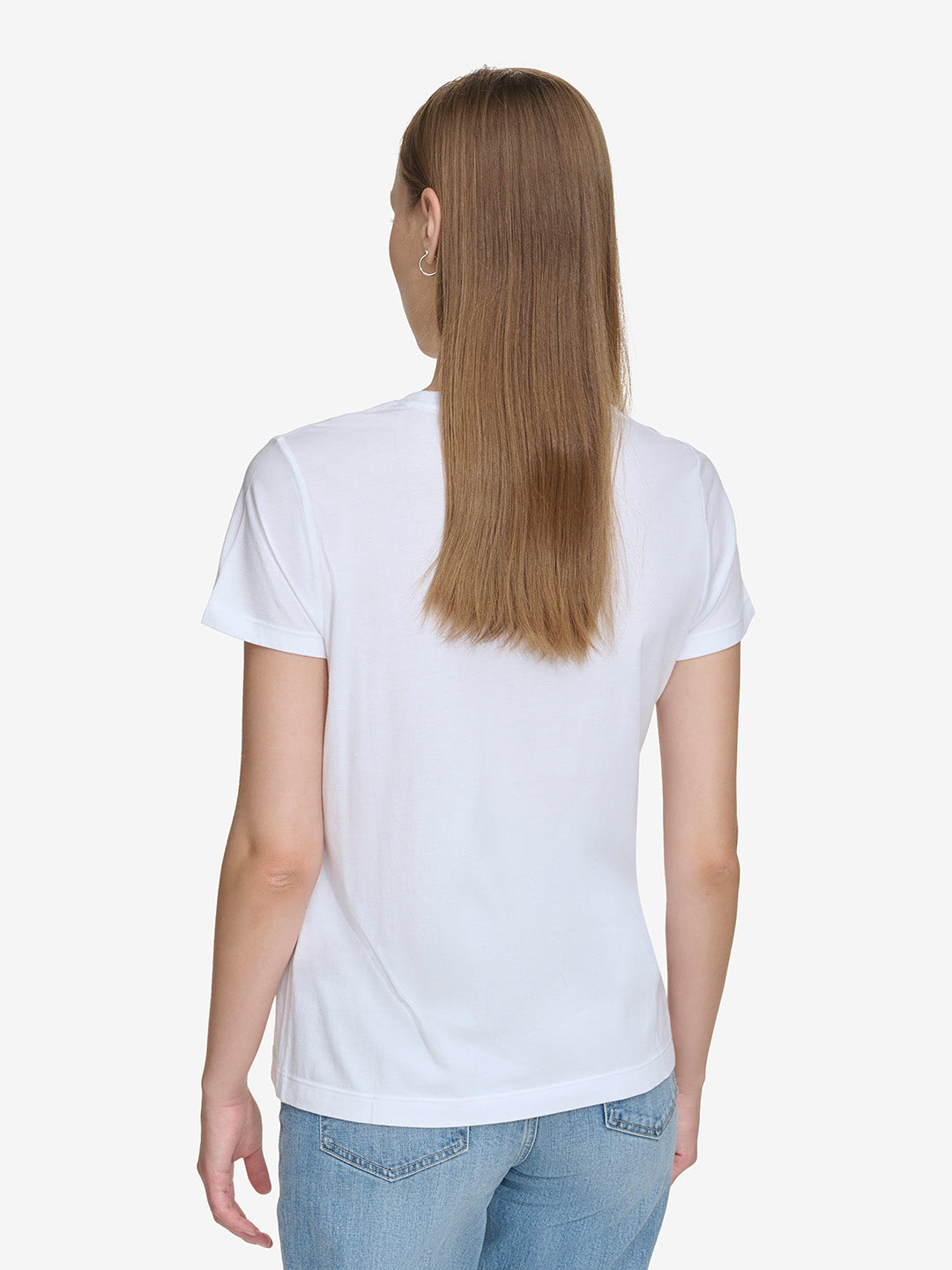 DKNY Women White Printed Round Neck Short Sleeves T-Shirt