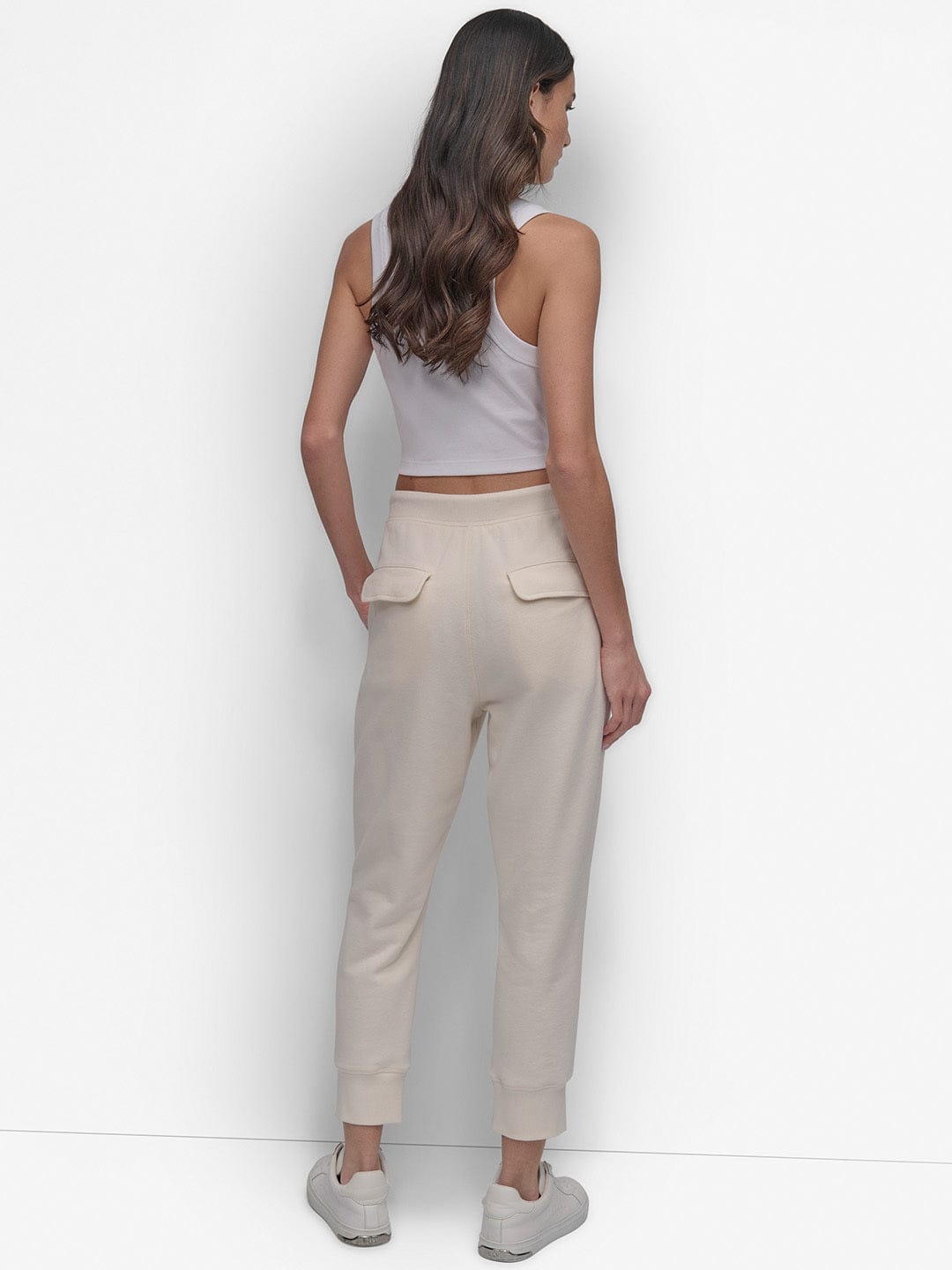 DKNY Women Cream Jogger Fit Solid Trouser