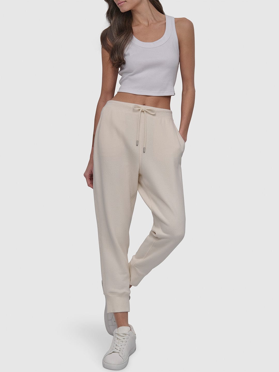 DKNY Women Cream Jogger Fit Solid Trouser