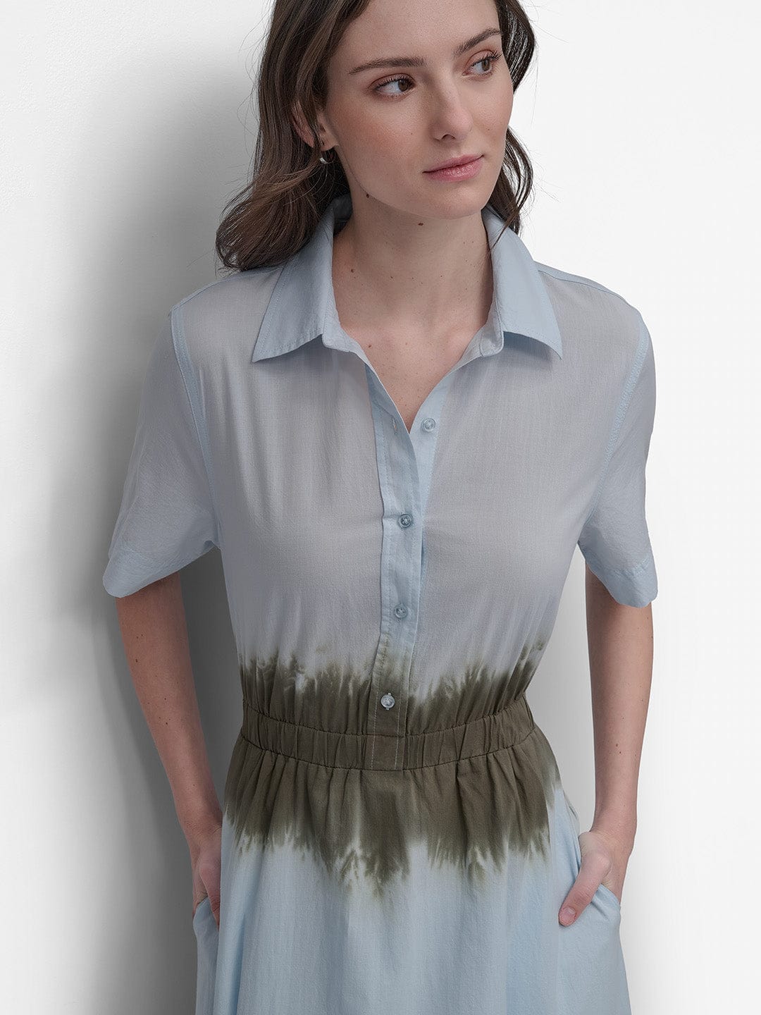 DKNY Women Blue Tie & Dye Collar Dress