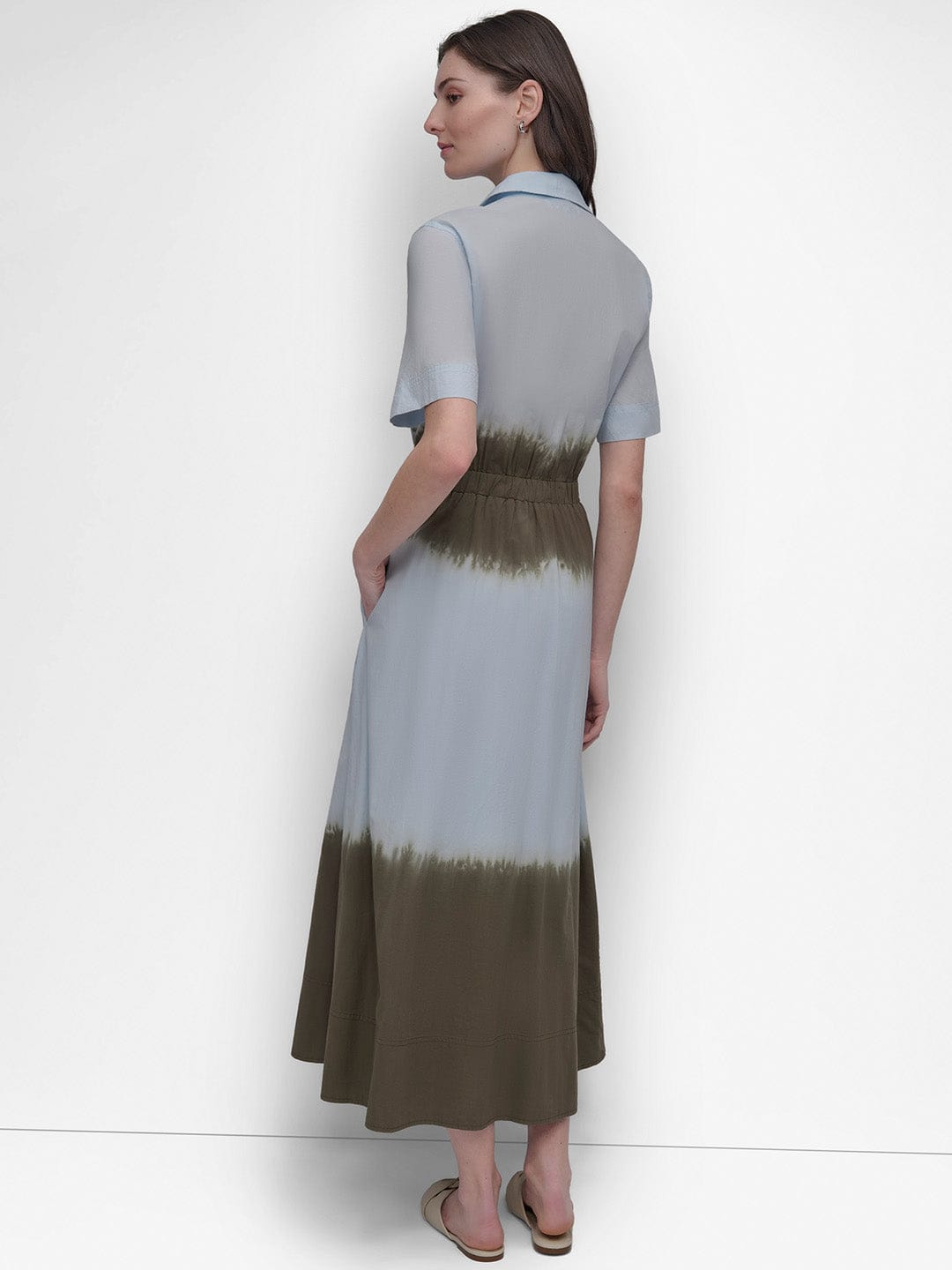 DKNY Women Blue Tie & Dye Collar Dress