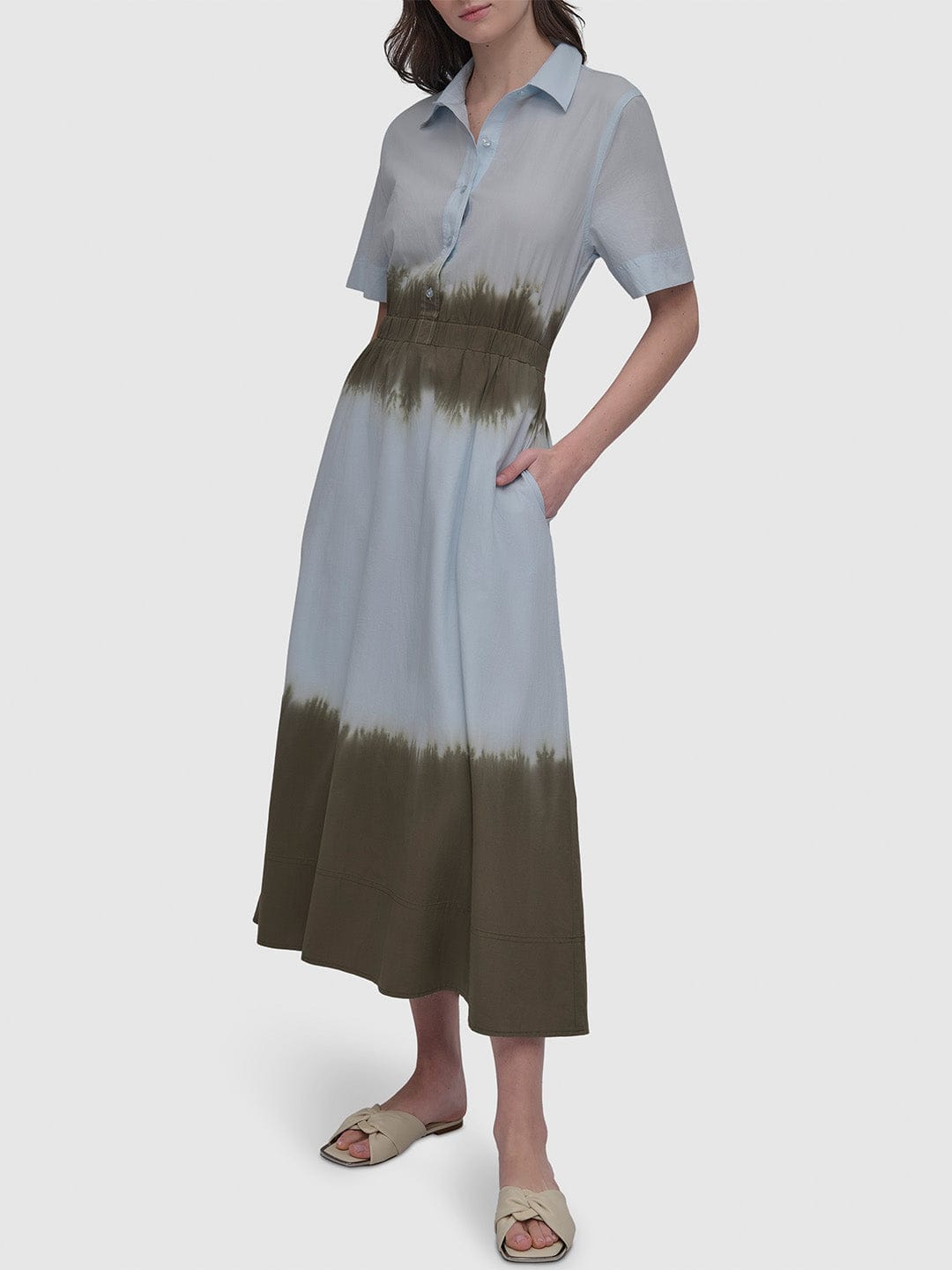 DKNY Women Blue Tie & Dye Collar Dress