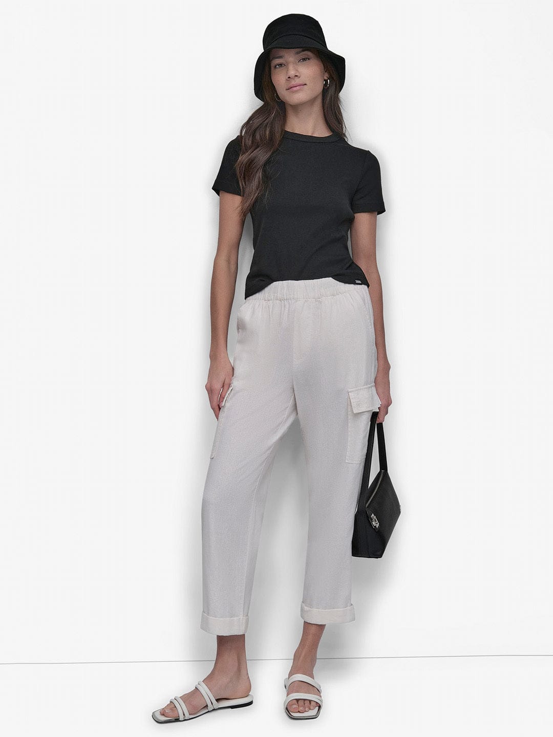 DKNY Women White Oversized Fit Solid Trouser