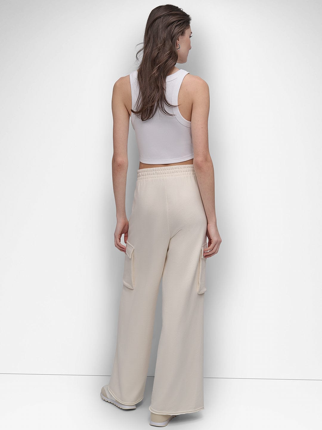 DKNY Women Cream Oversized Fit Solid Trouser