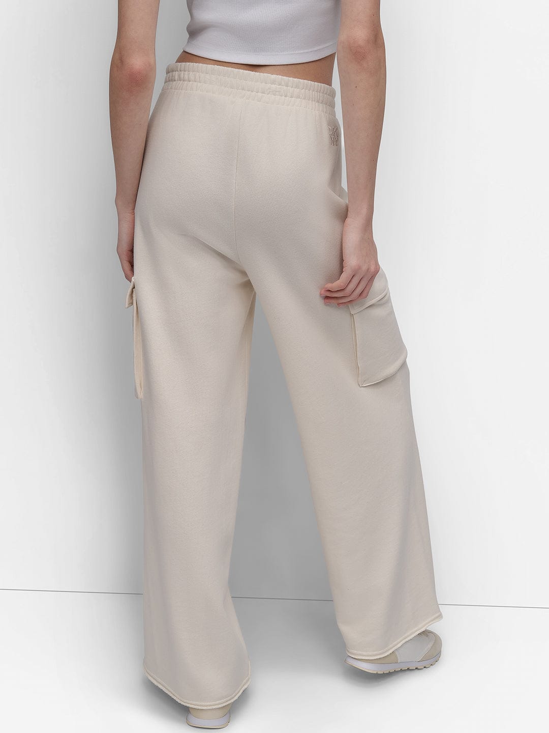 DKNY Women Cream Oversized Fit Solid Trouser