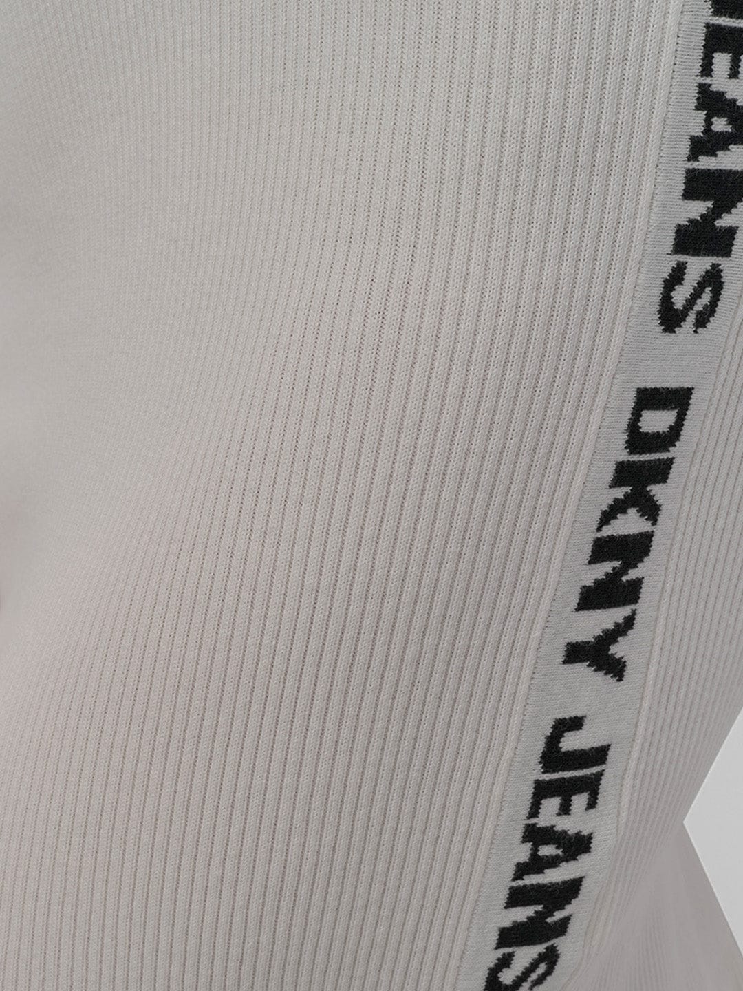 DKNY Women Cream Solid Round Neck Dress