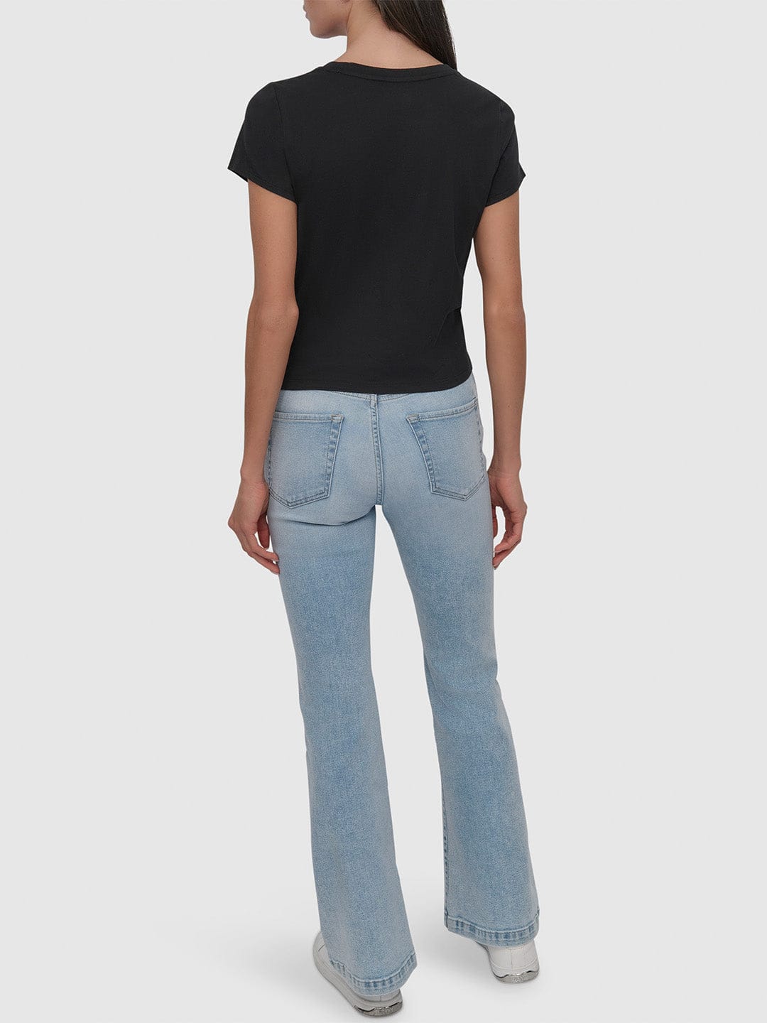 DKNY Women Black Solid Round Neck Tshirt