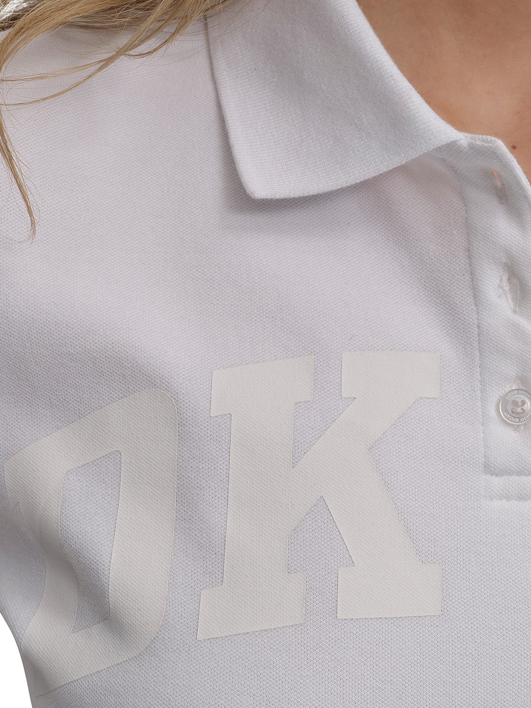 DKNY Women White Solid Polo Tshirt