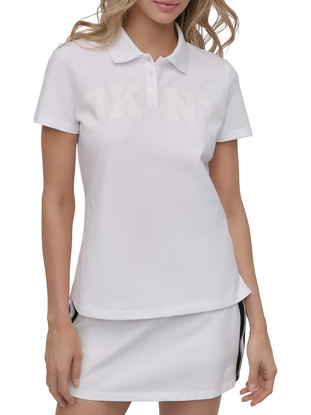 DKNY Women White Solid Polo Tshirt
