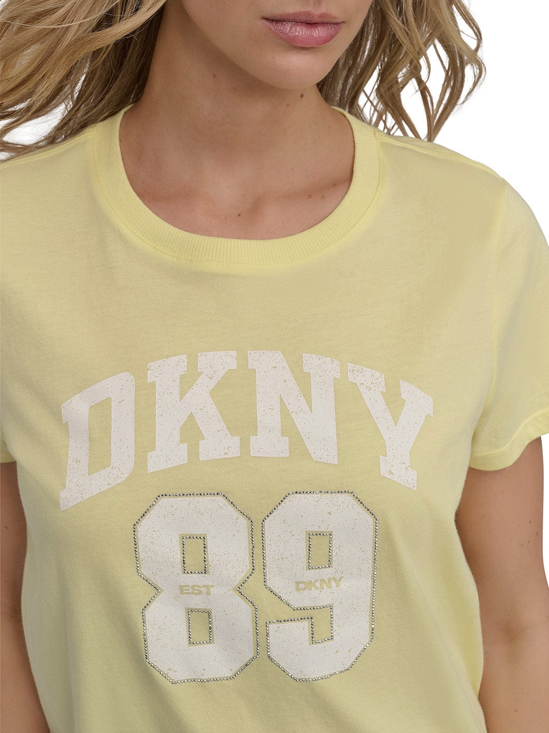 DKNY Women Yellow Embellished Round Neck TShirt