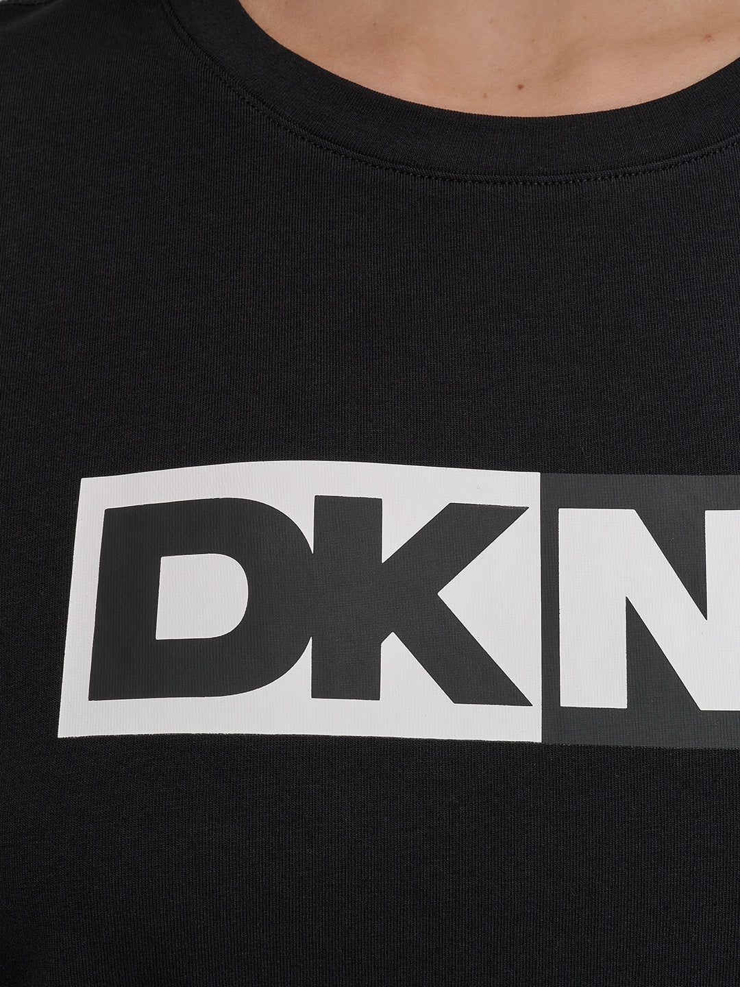 DKNY Women Black Solid Round Neck TShirt